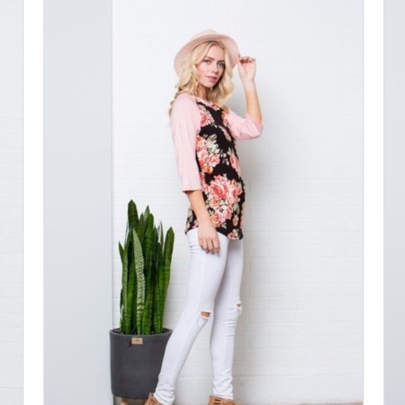 🆕🌺Contrast Raglan Sleeve Floral Tunic - Picture 4 of 5